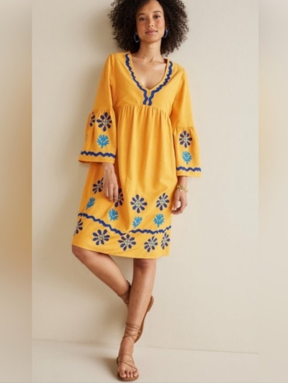 Soft Surroundings Petra Short Dress Golden Glow Yellow Boho Size Medium